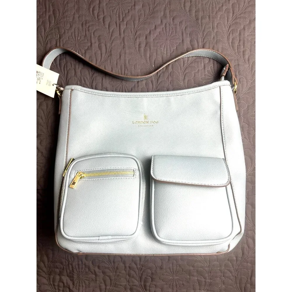 London Fog Emma Multi Pocket Hobo Bag Denim Chic Cute Utility Functional: NWT